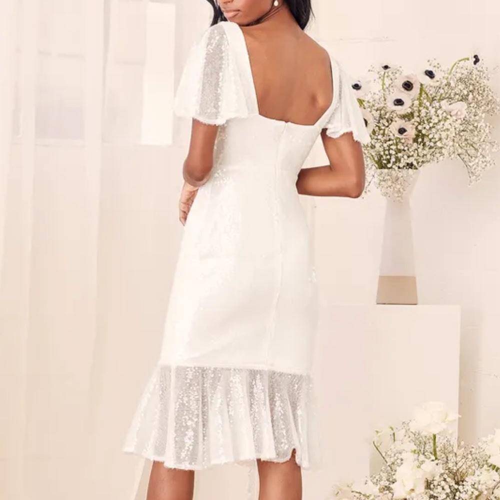 Elegant White SEQUIN bridal Shower Dress NWT